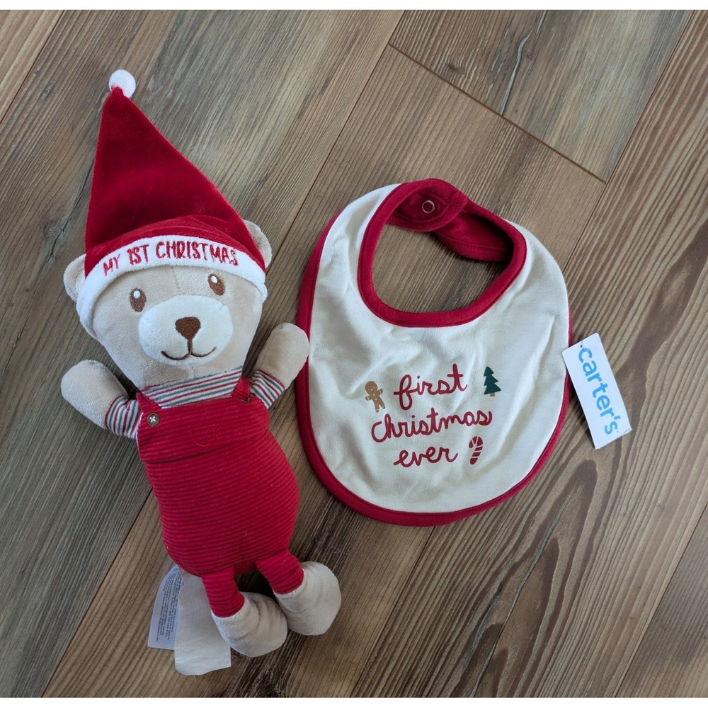 My 1st Christmas Carter's Baby Bib & Chickpea Stuffed Teddy Bear Doll